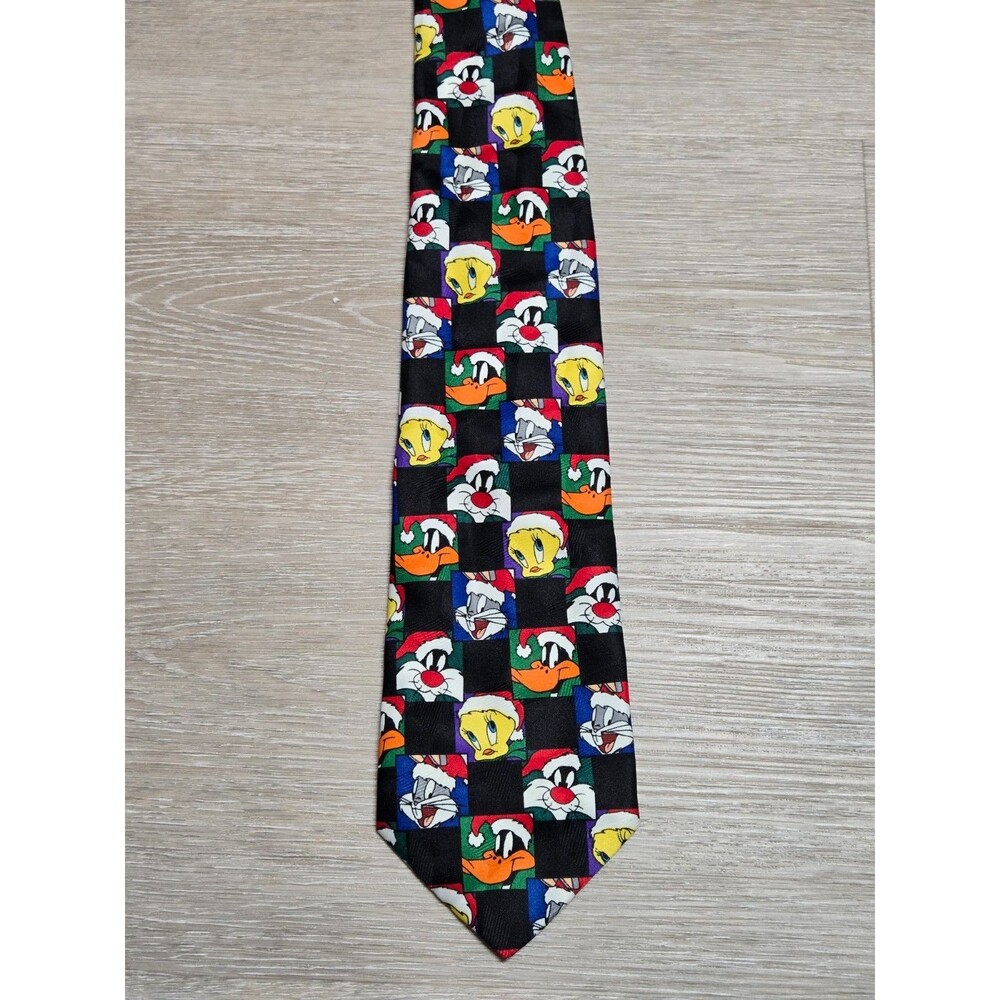 Vintage Looney Tunes Mania Christmas Tie Bugs Bunny Tweety 1996
